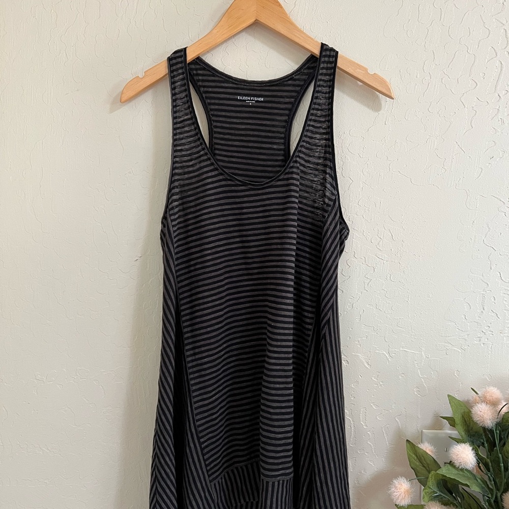 Eileen Fisher Green Stripe Linen Tunic Tank